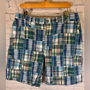 Jos A Bank Blue Green Madras Patchwork Plaid Casual Golf Preppy Beach Shorts 38